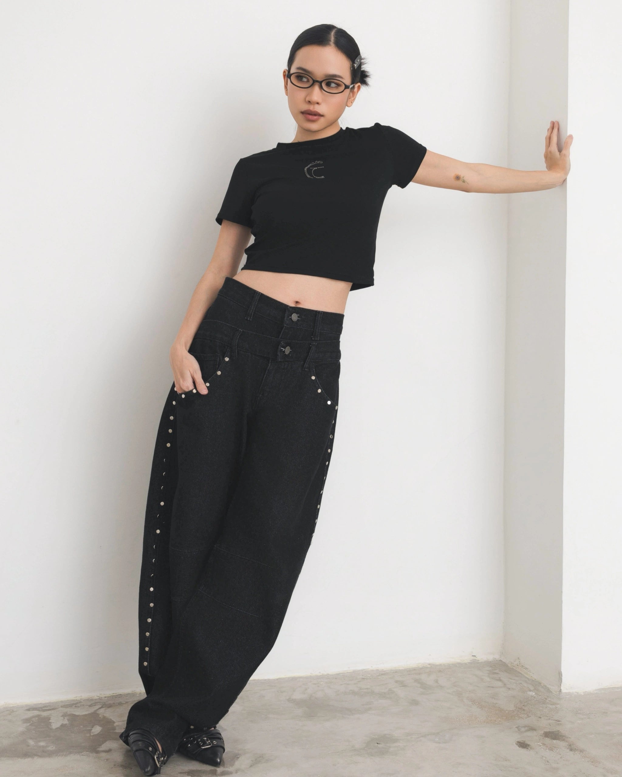 Riveted Double Waist Jeans - Catha