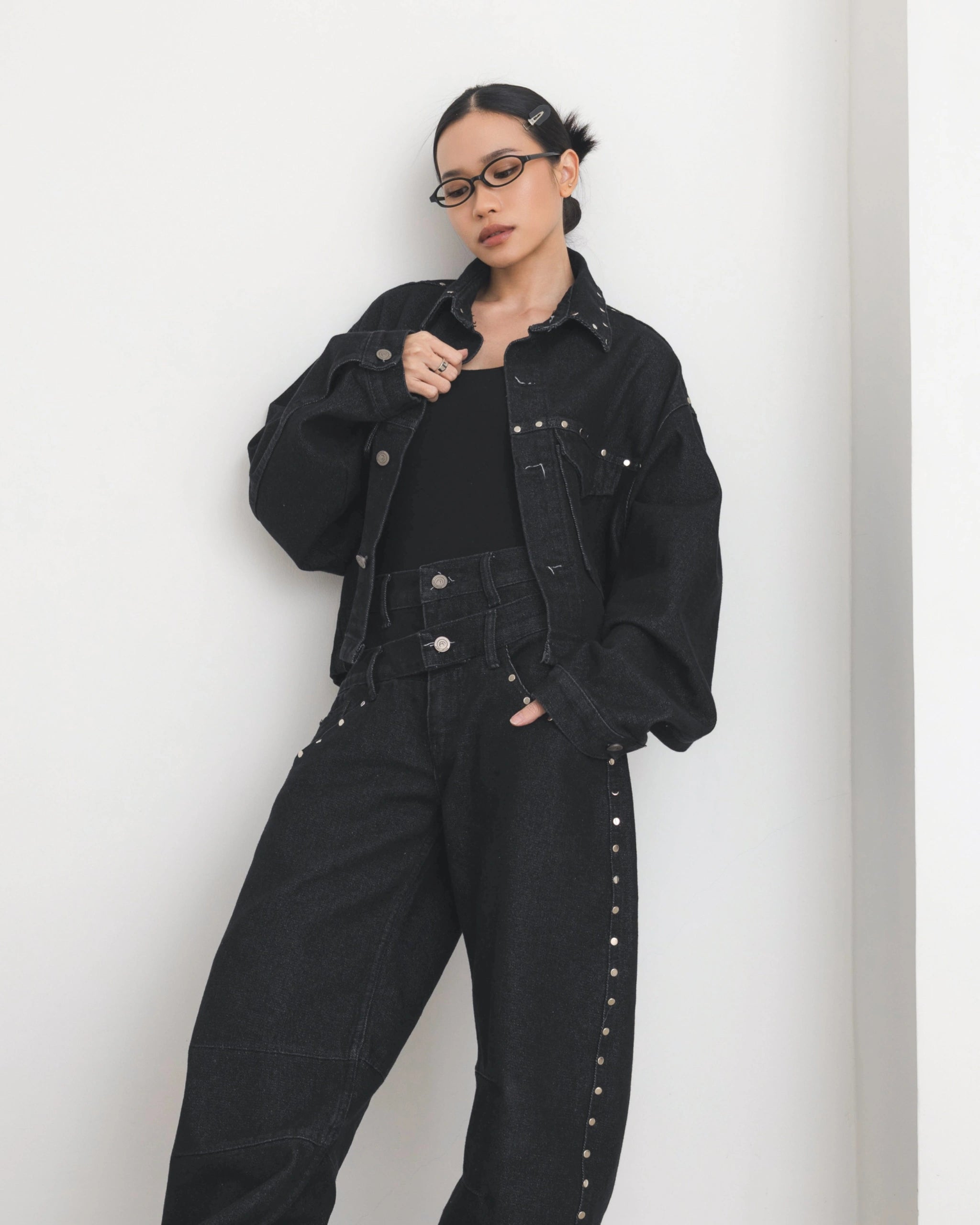 Oversized Rivet Denim Jacket - Catha