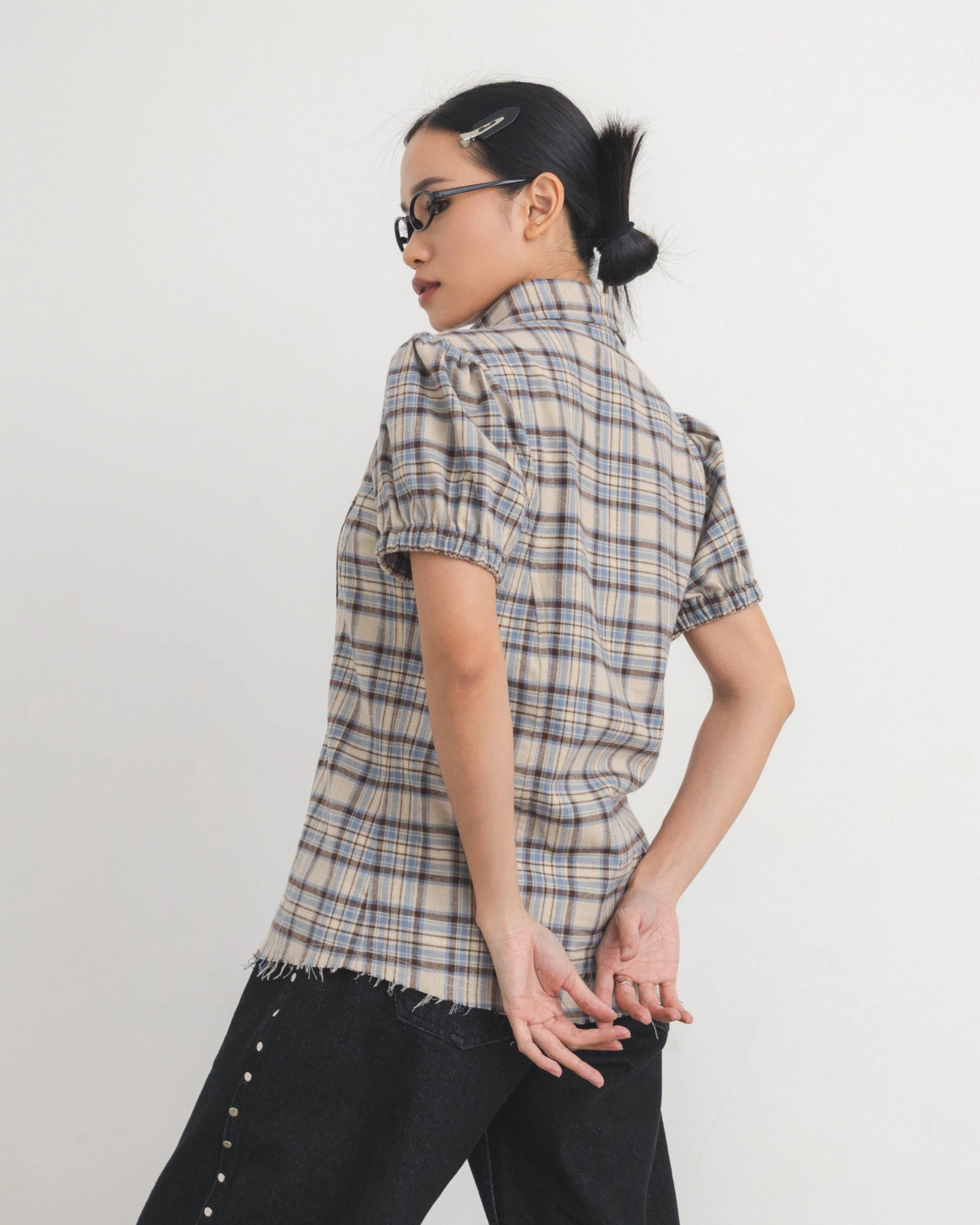 Checkered Poppy Sleeve Shirt - Catha