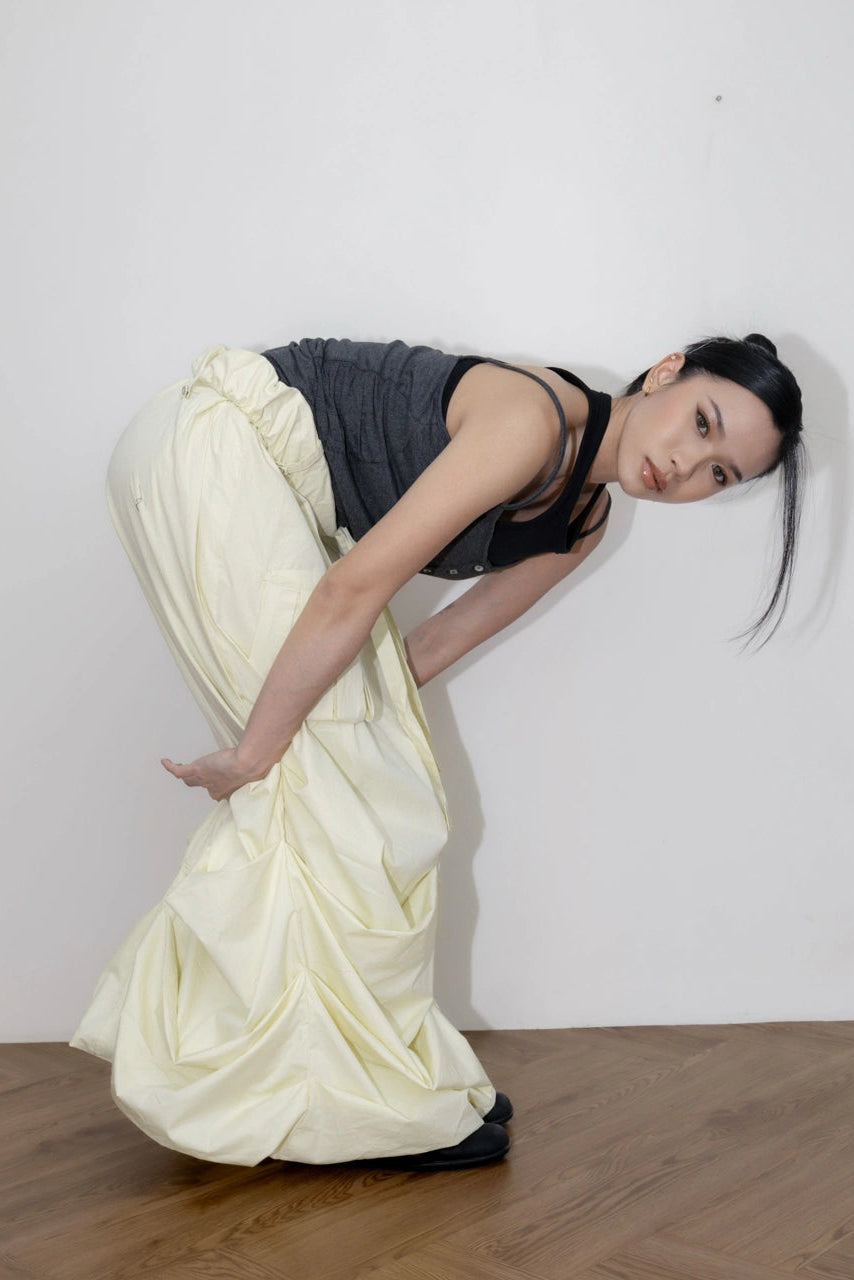 Roll Up Ballon Cargo Skirt Yellow - Catha