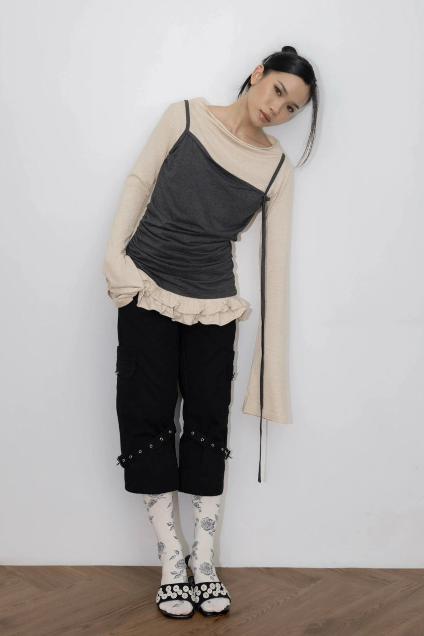 Ruffle Hem Layer Top Cream - Catha