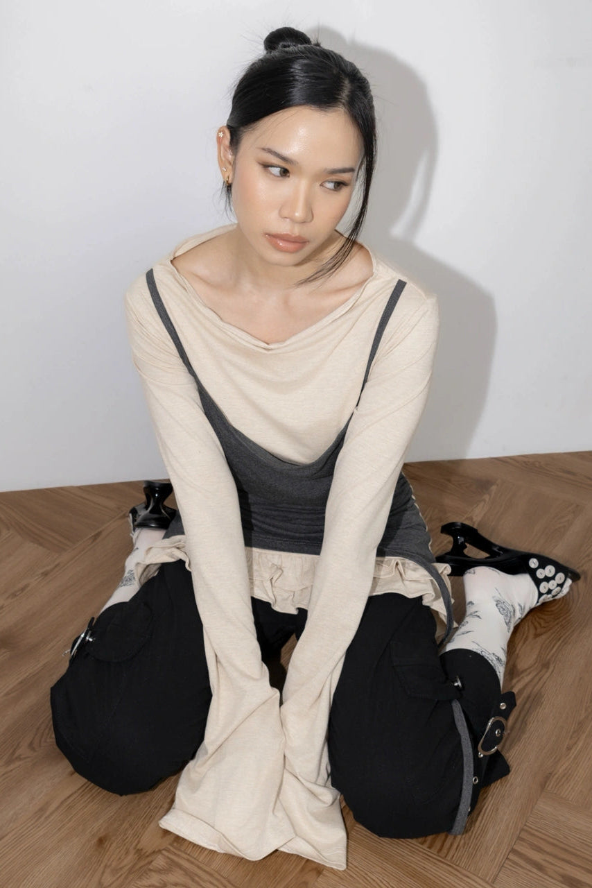 Ruffle Hem Layer Top Cream - Catha