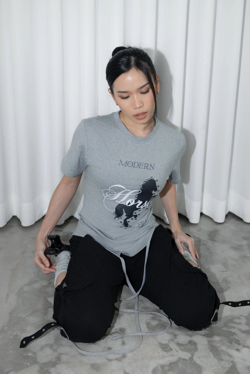 Horse Short Sleeve Top Grey - Catha