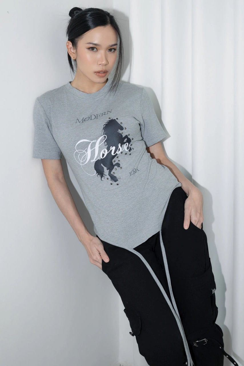 Horse Short Sleeve Top Grey - Catha