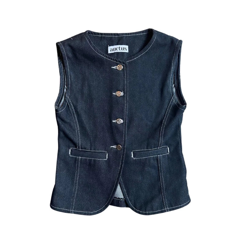 Jemma Button Vest Denim Top - The Auctus