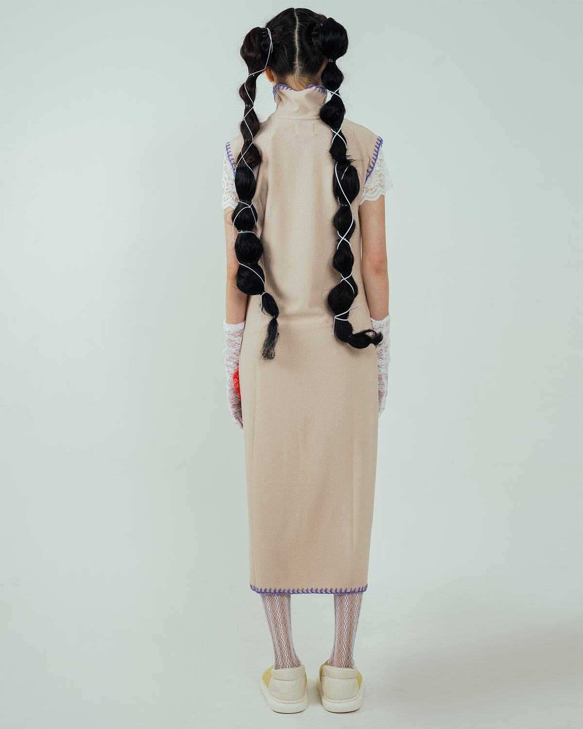 Pitchy Stitchy Slit Dress Cream - High On Life