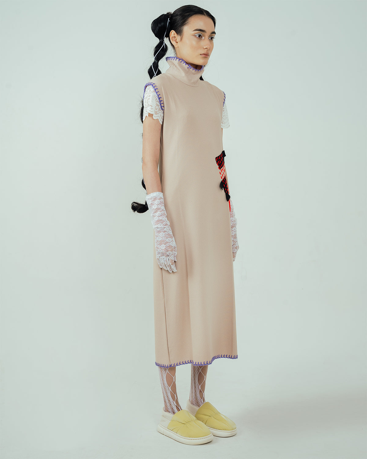 Pitchy Stitchy Slit Dress Cream - High On Life