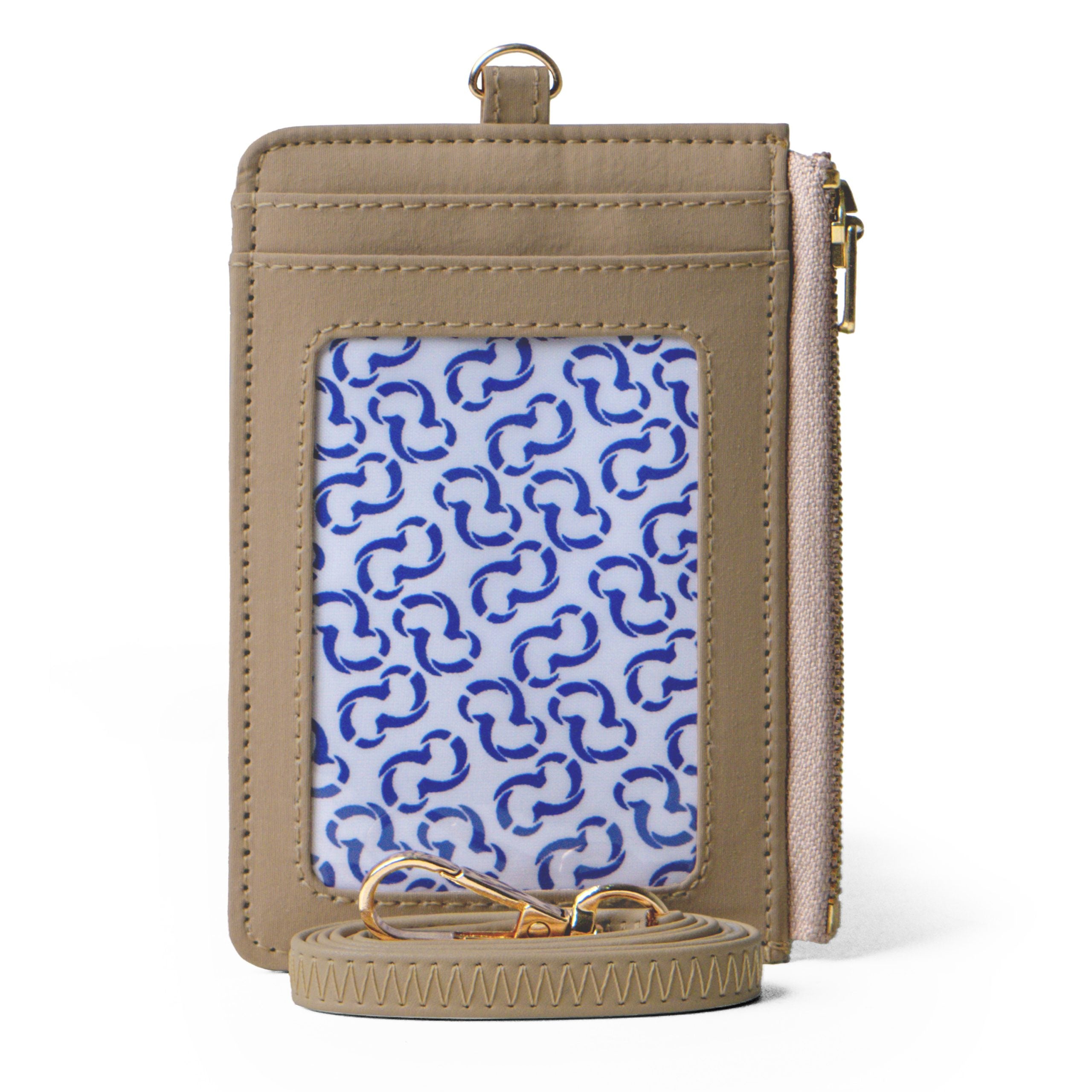 Brown wallet with a blue patterned card holder by Wallts on a white background