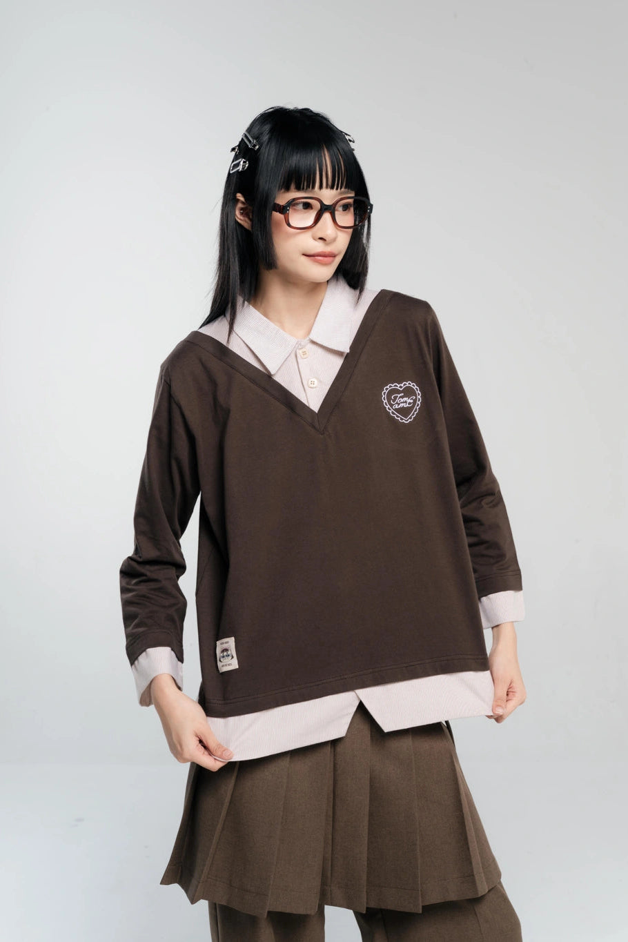 Keshi Layered Shirt Brown - Tome Ame