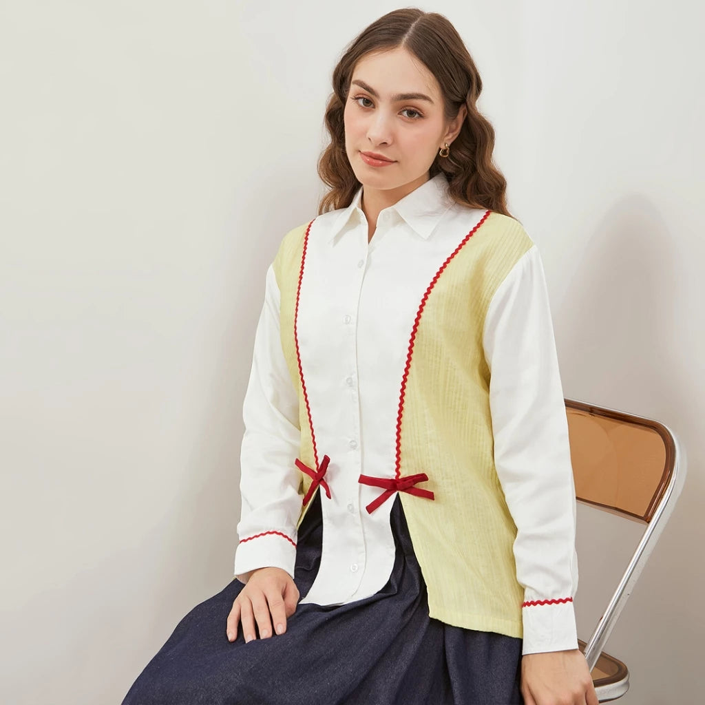 Macy Lime Shirt Longsleeve White - Curato Market