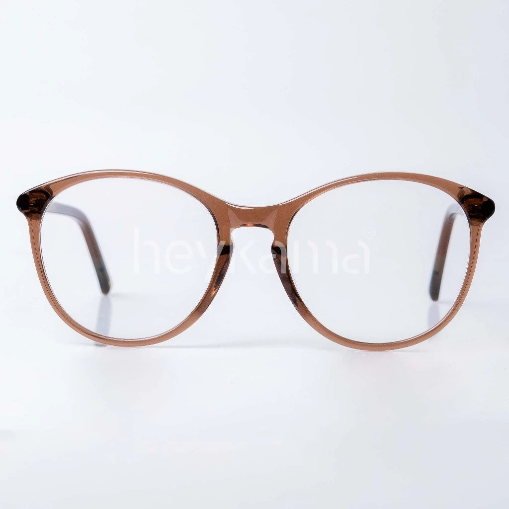 Brown round eyeglasses by Heykama on a white background