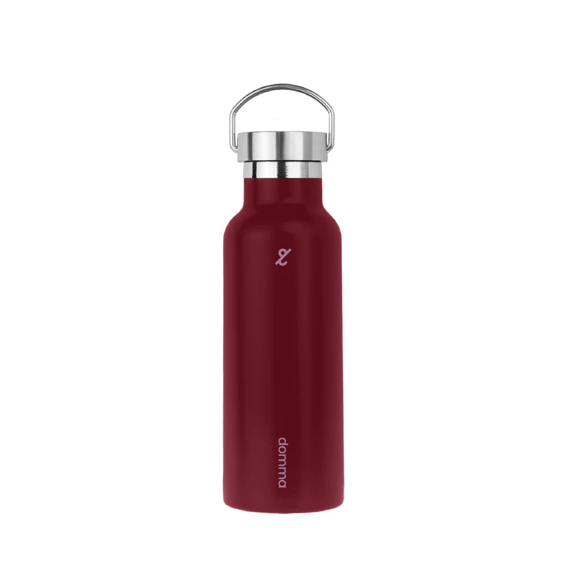 Red tumbler with silver cap by Domma on a white background