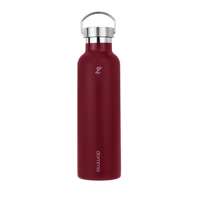 Red metal handle tumbler with domma branding on a white background