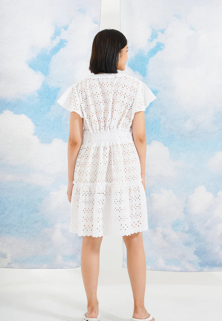 Nona Cordelia Tiered Dress Lace Porcelain Breeze - Nona
