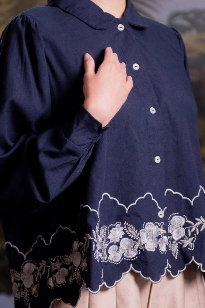 Nonaetal Hassie Whisper Shirt Top Longsleeve Navy - Nona