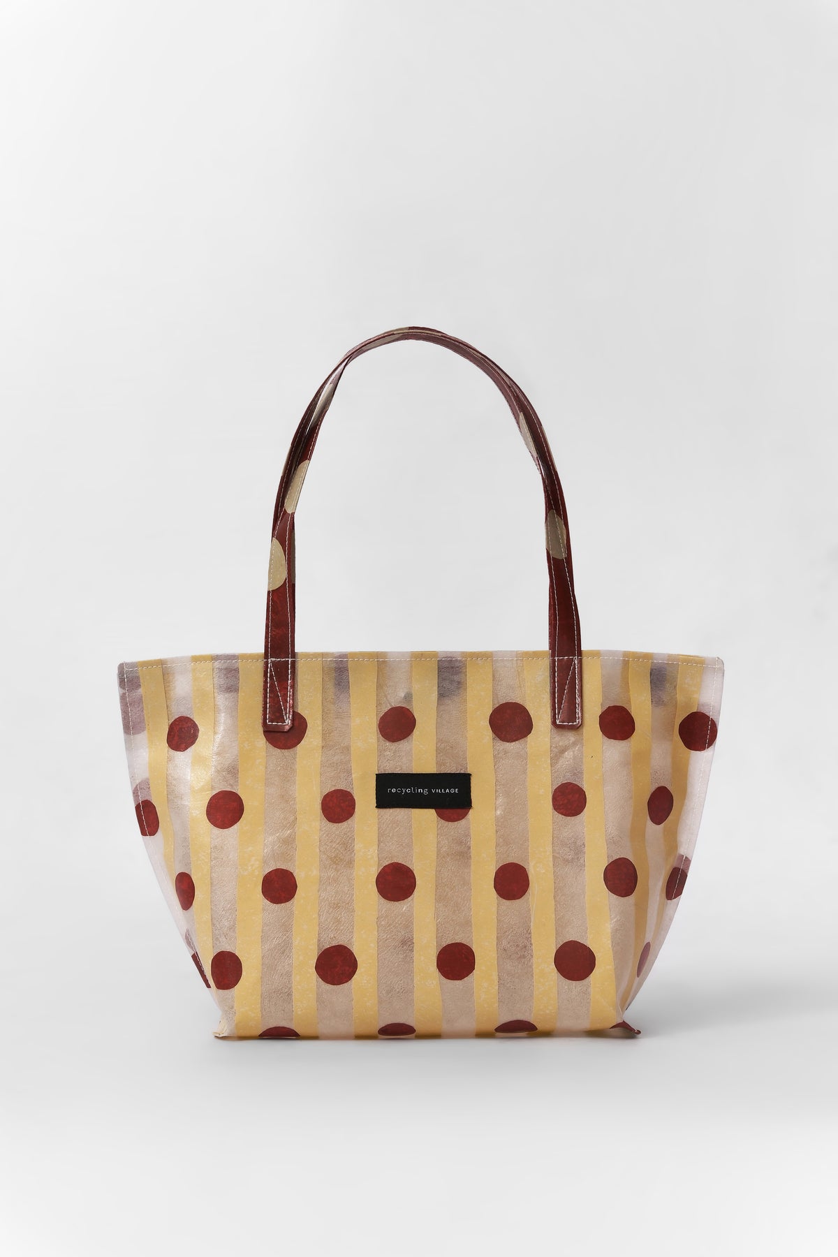 RV Polkastripe Tote Medium - Butter Yellow/Maroon - Recycling Village