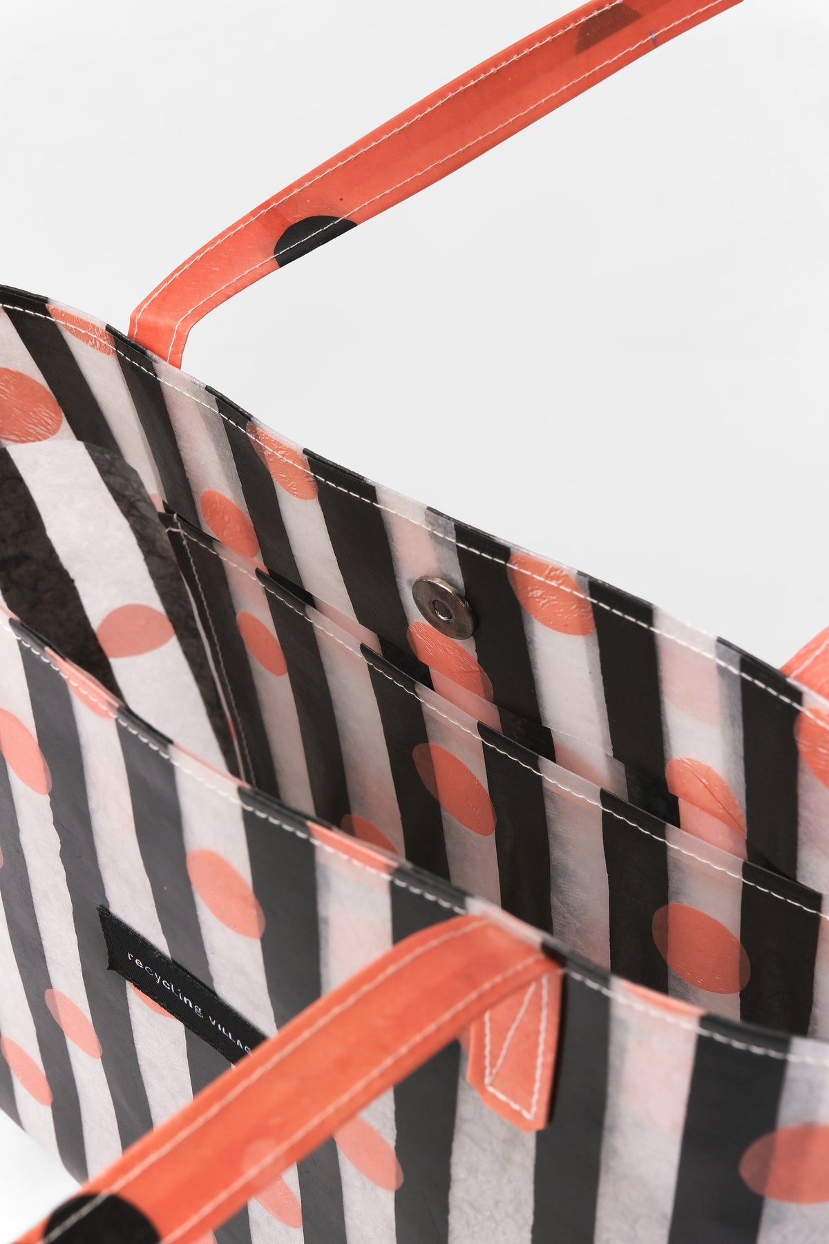 RV Polkastripe Tote Medium - Black/Peach - Recycling Village