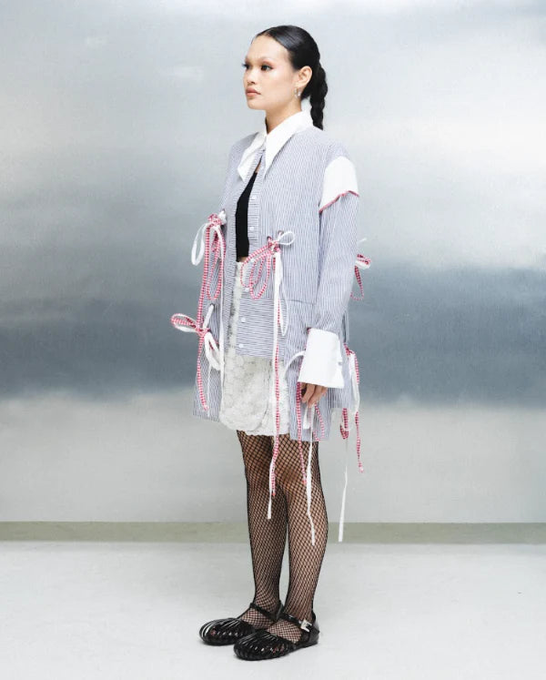 Ribbon Stripe Shirt White - Wad Studio