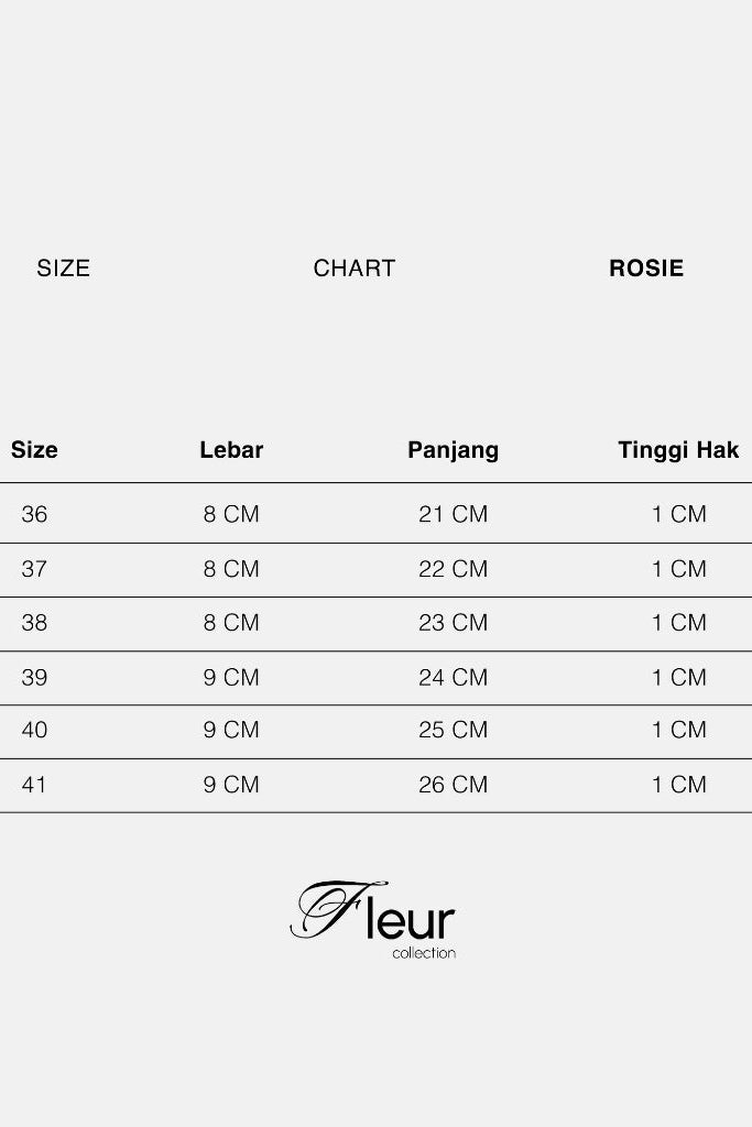 Size chart for 'Rosie' flat shoes from Mar & Ma on a white background