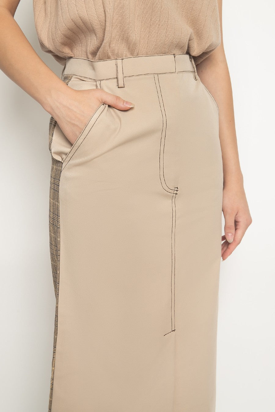 Two Toned Maxi Skirt Beige - Alexalexa