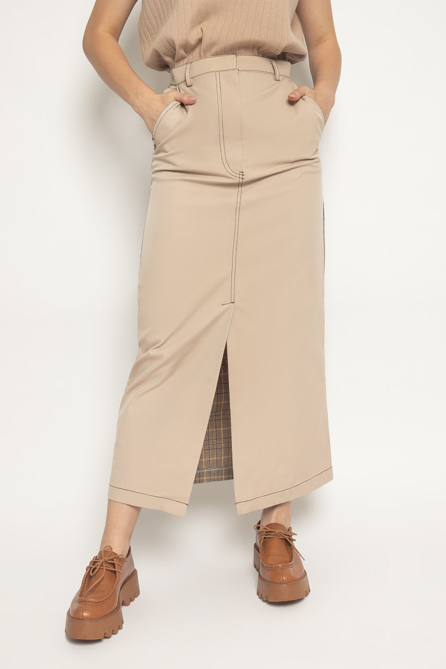 Two Toned Maxi Skirt Beige - Alexalexa