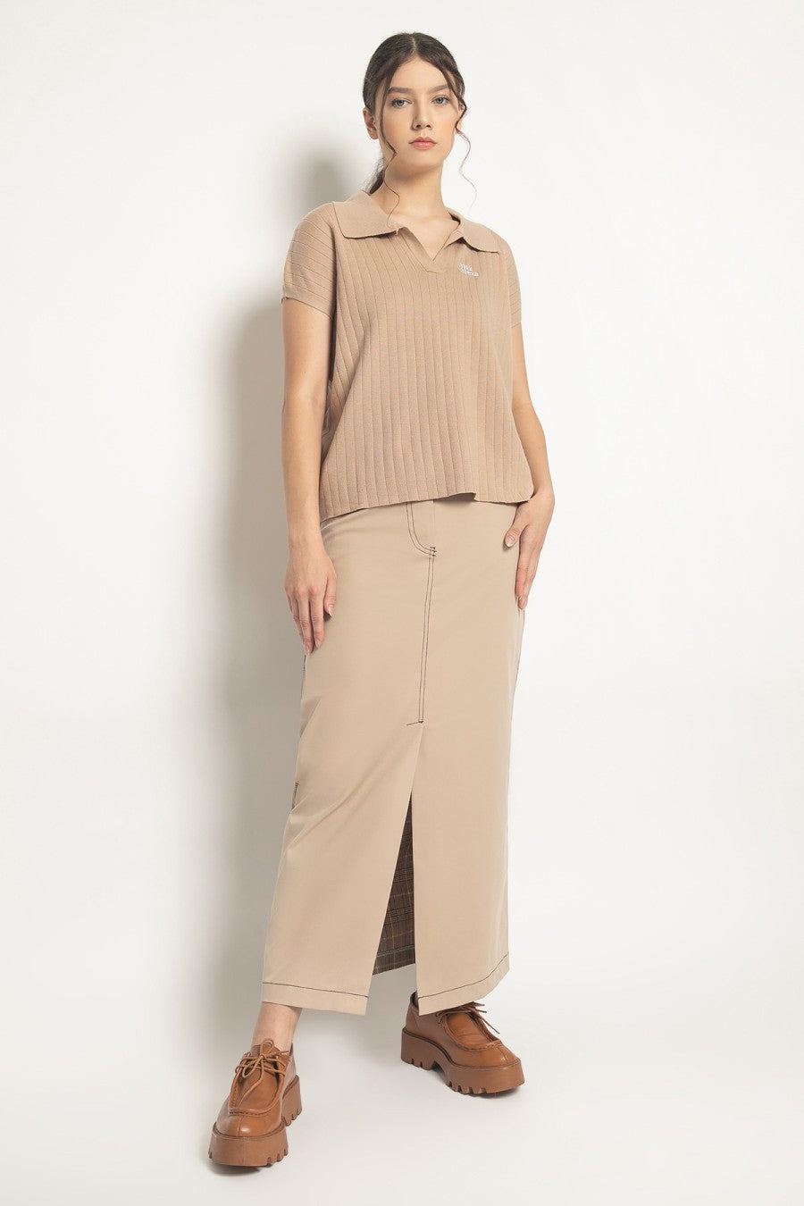 Two Toned Maxi Skirt Beige - Alexalex