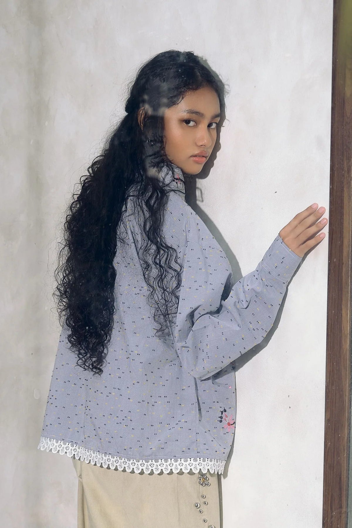 Goza Embroidery Longsleeve Shirt Blue Grey - Toko Didiyo
