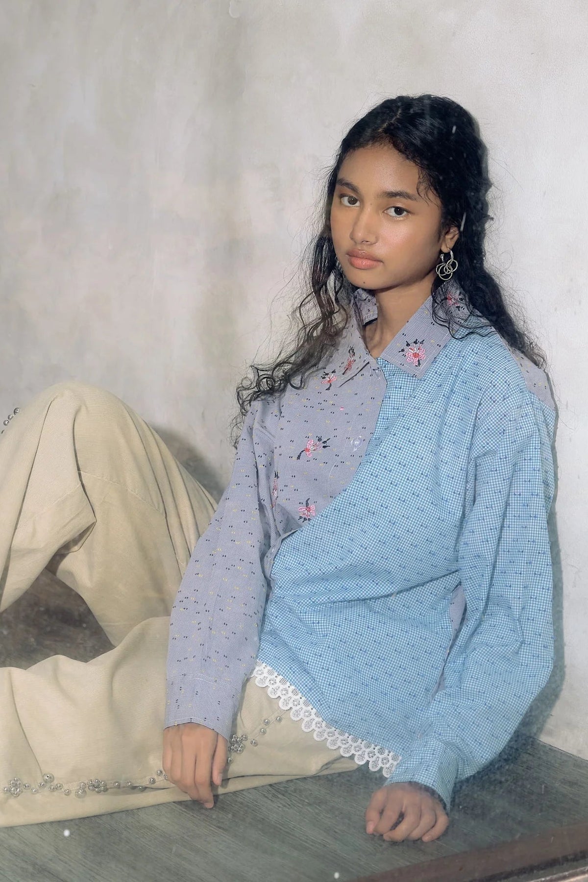 Goza Embroidery Longsleeve Shirt Blue Grey - Toko Didiyo