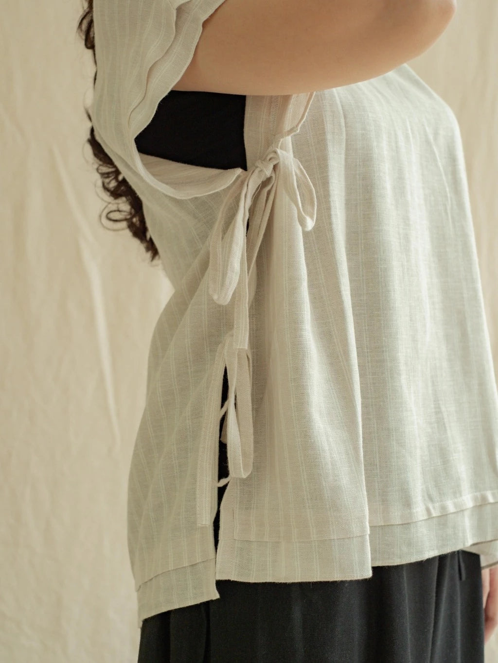 Vest Samara - Salur Krem - Labuan Linen Wear