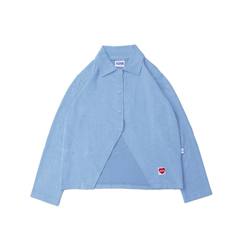 A premium cotton fleece shirt in blue with a brand logo on the heart by notyourcompany.