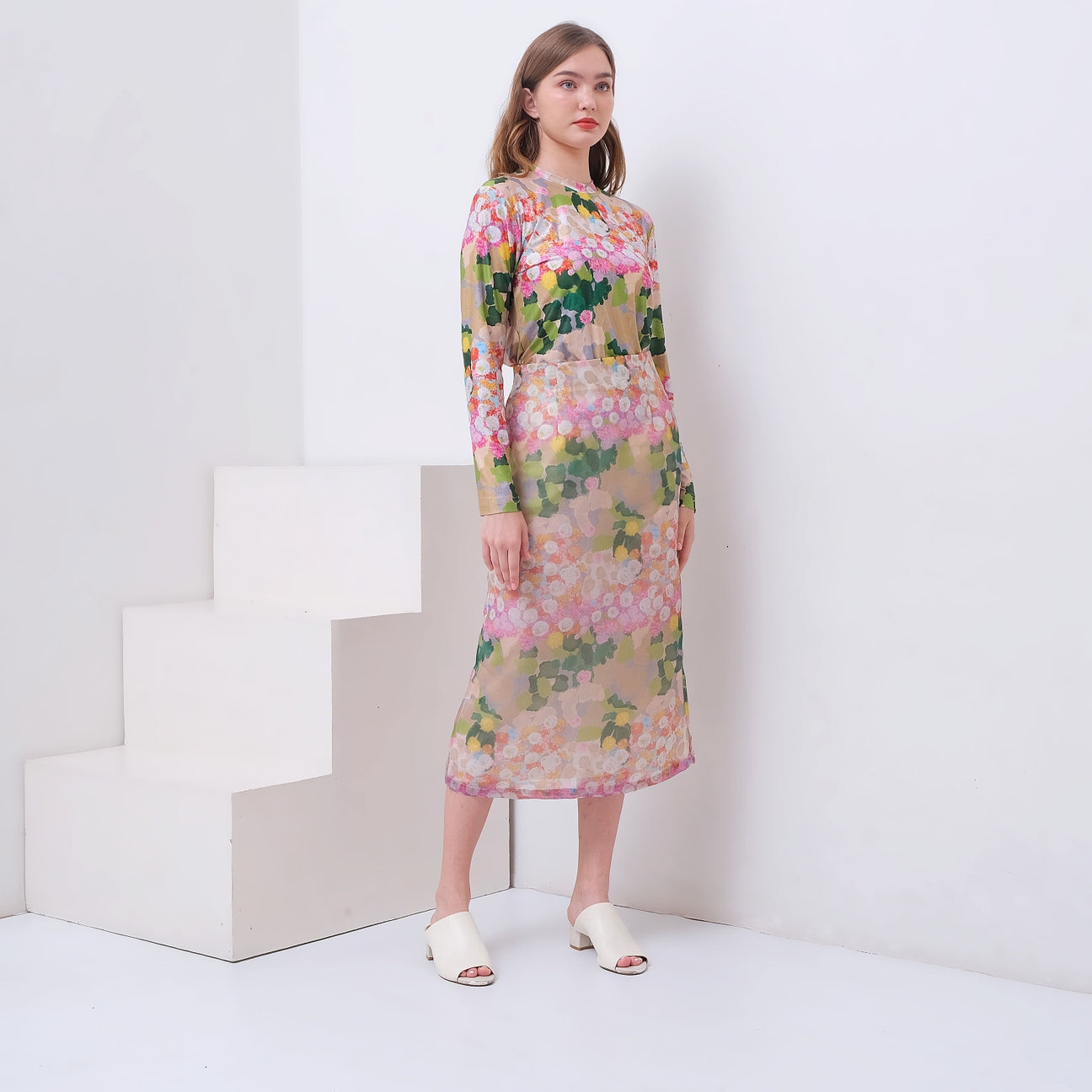 Chrysanthemum Garden Midi Organza Skirt - Kala Studio