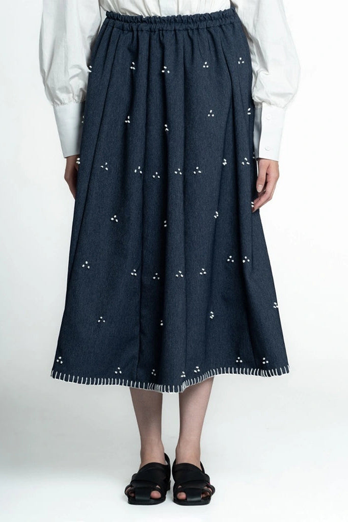 Rintik Sashiko Panel Skirt Navy - Damakara