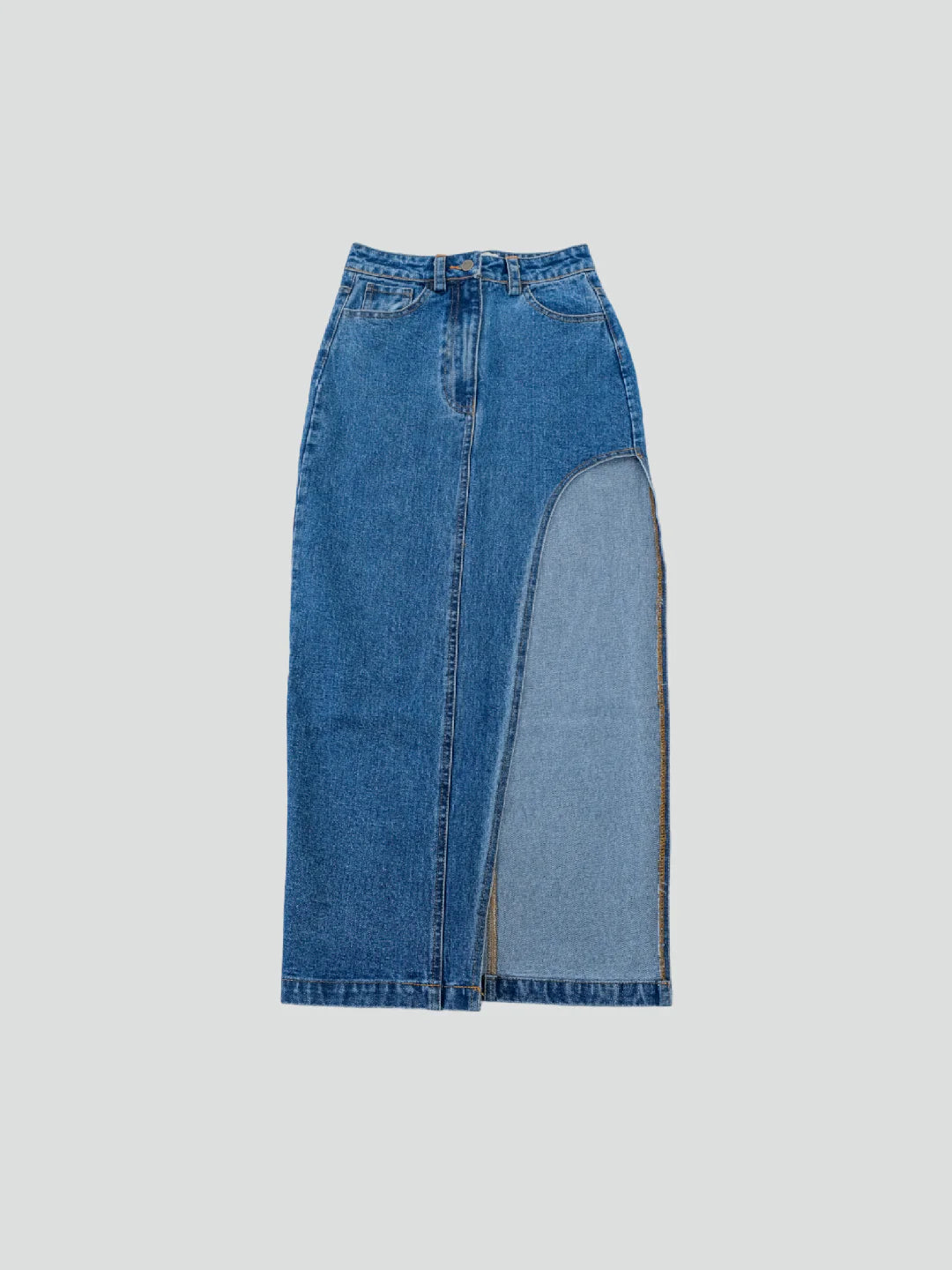 Jean Slit Denim Maxi Skirt Medium Blue - Ambra La Moda