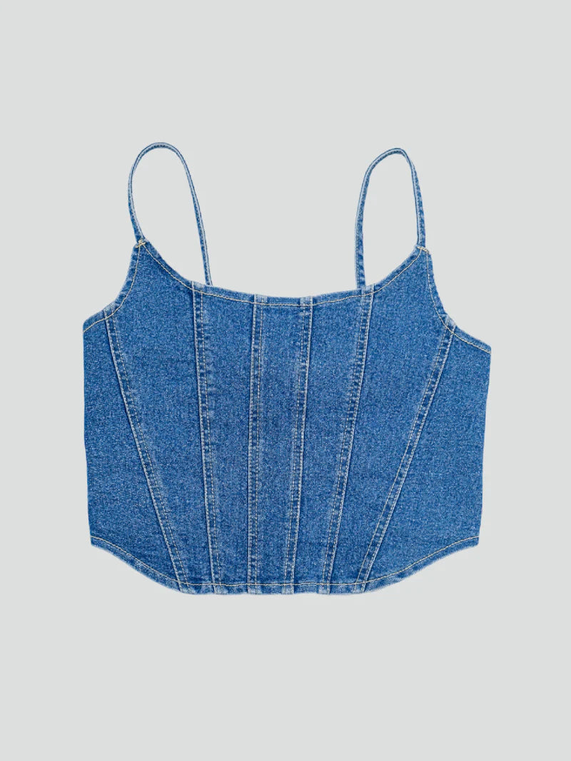 Ivy Corset Denim Medium Blue - Ambra La Moda