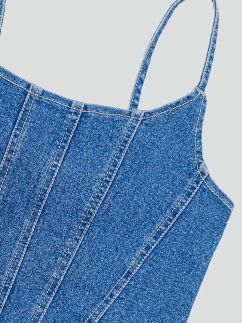 Ivy Corset Denim Medium Blue - Ambra La Moda