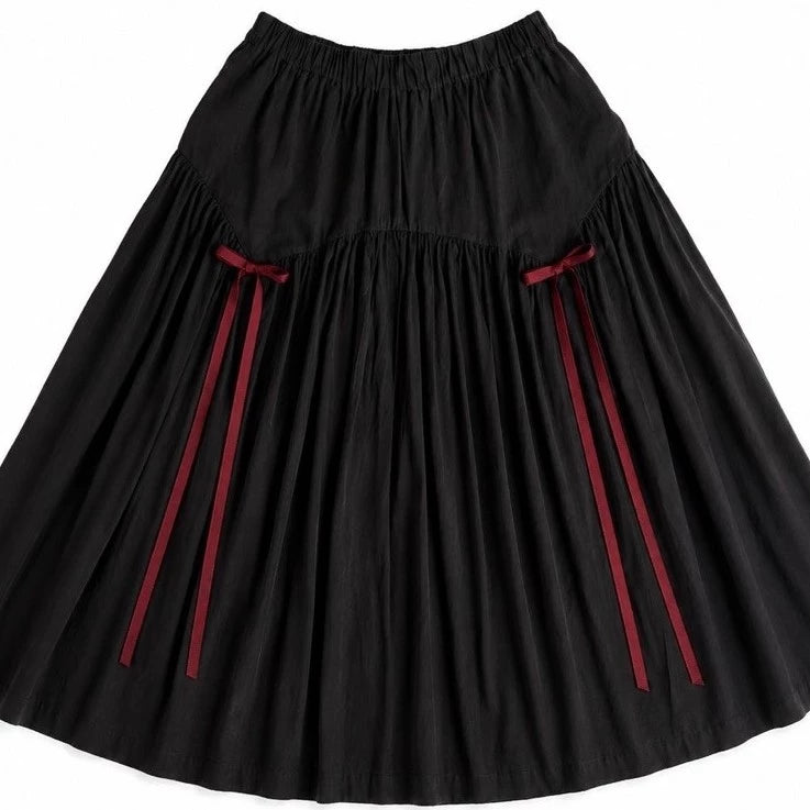 Ribbon Cotton Flare Skirt - Black/Red - Argyle & Oxford