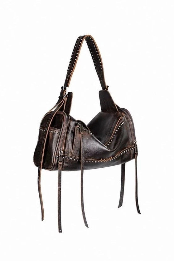 Elliot Medium - Studs Distressed Brown - Peau