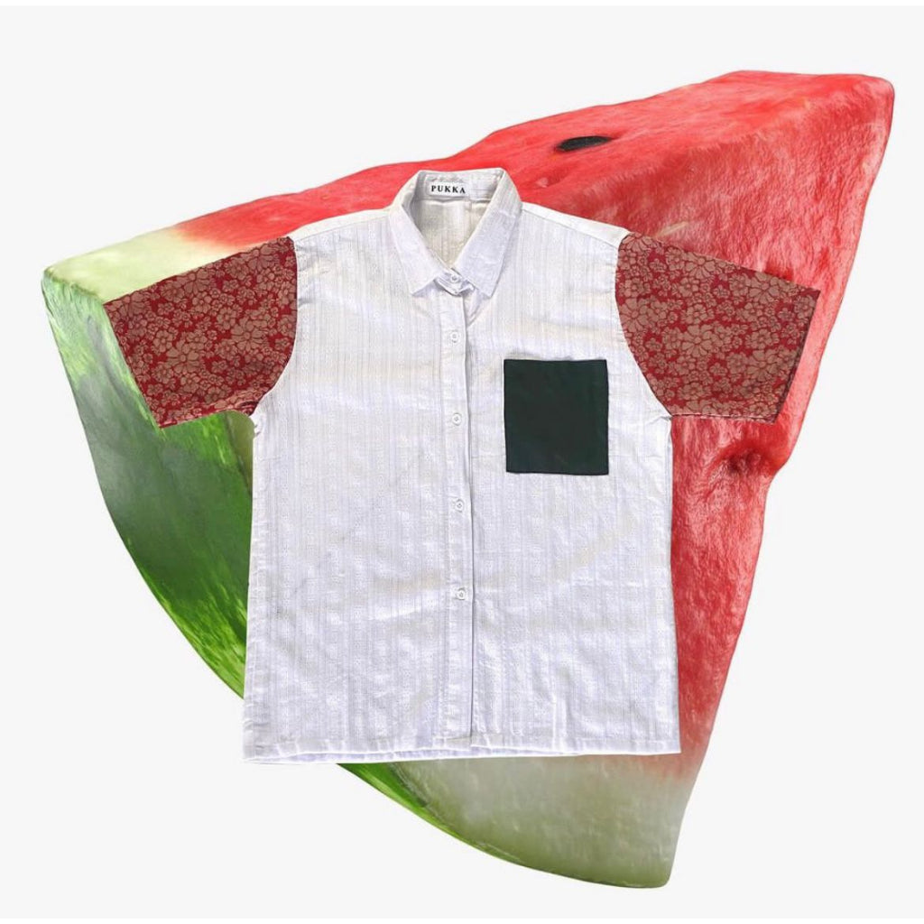 Lace Shirt White Green Red - Pukka