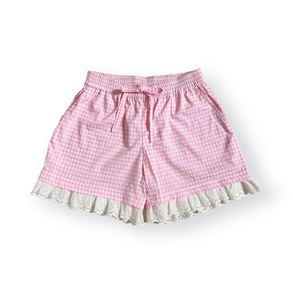 Gingham Lace Shorts Pink - Argyle & Oxford