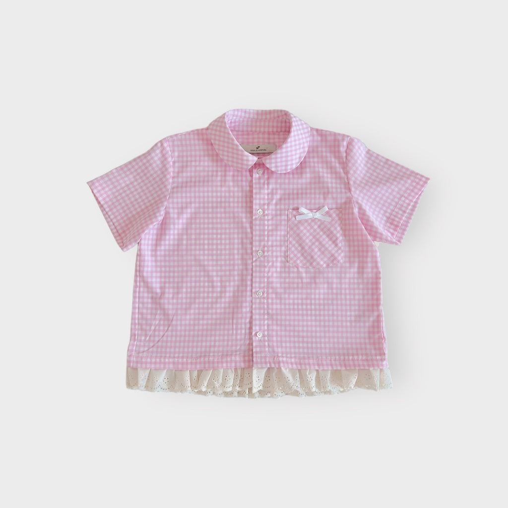 Gingham Lace Shirt Pink - Argyle & Oxford