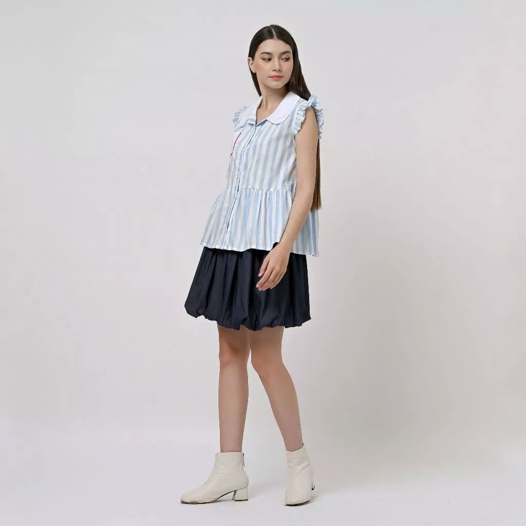 Jane Peplum Short Sleeve Blue Stripe - Curato Market