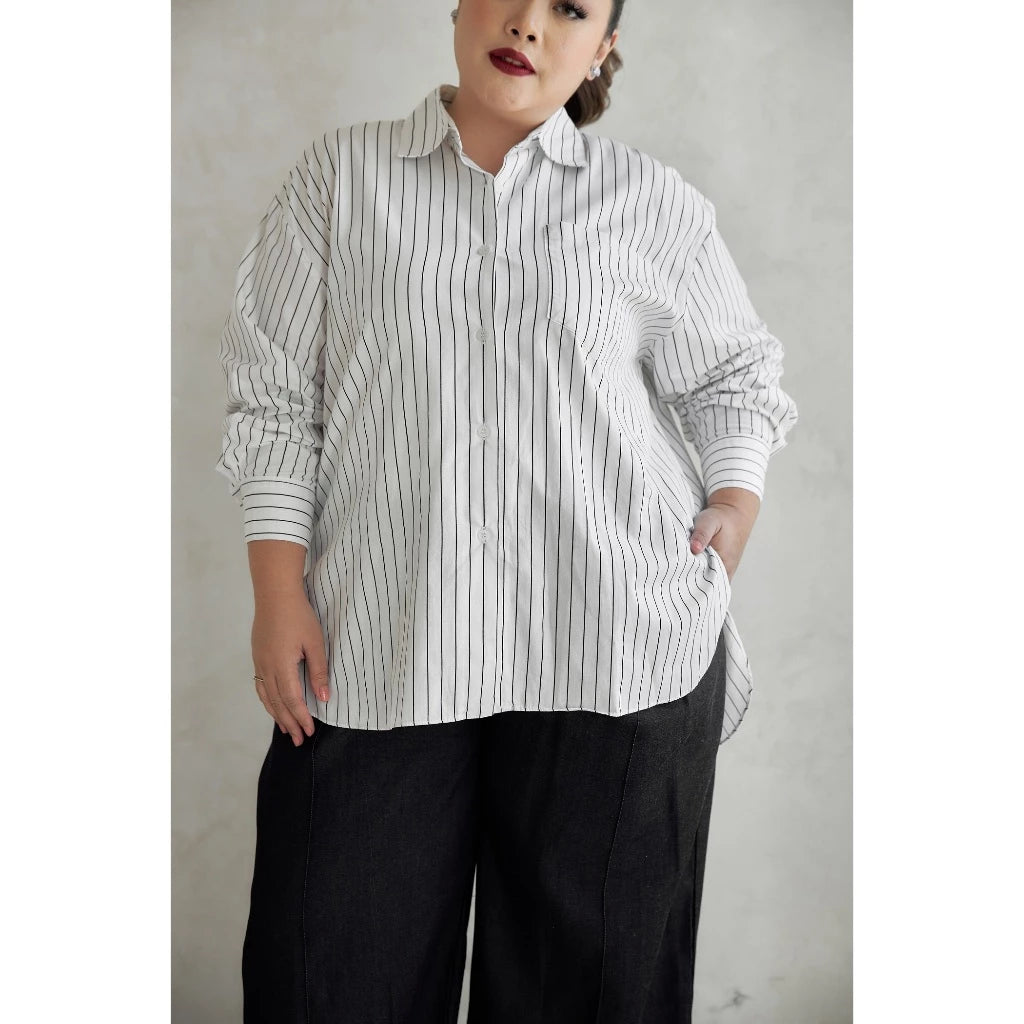 Mine Kind - Stuart Jumbo Shirt White Stripes - Mine