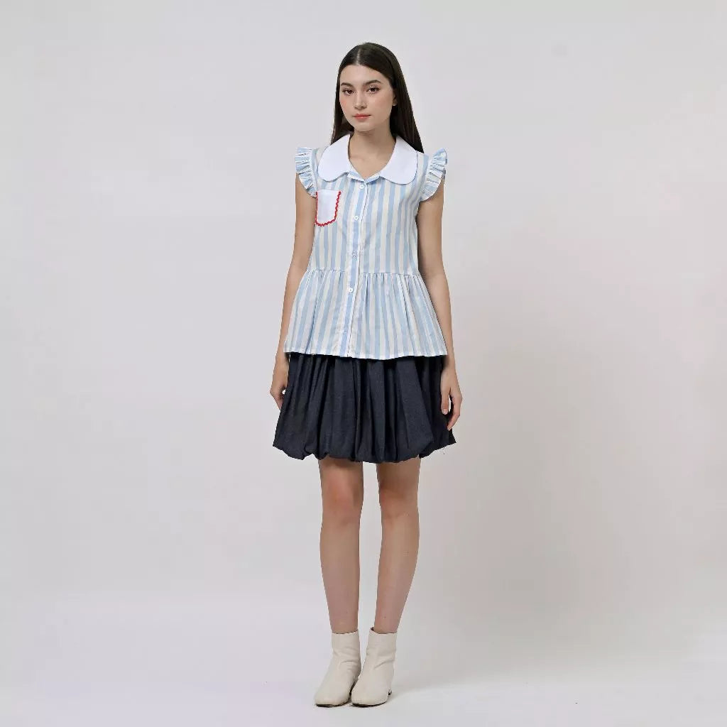 Jane Peplum Short Sleeve Blue Stripe - Curato Market