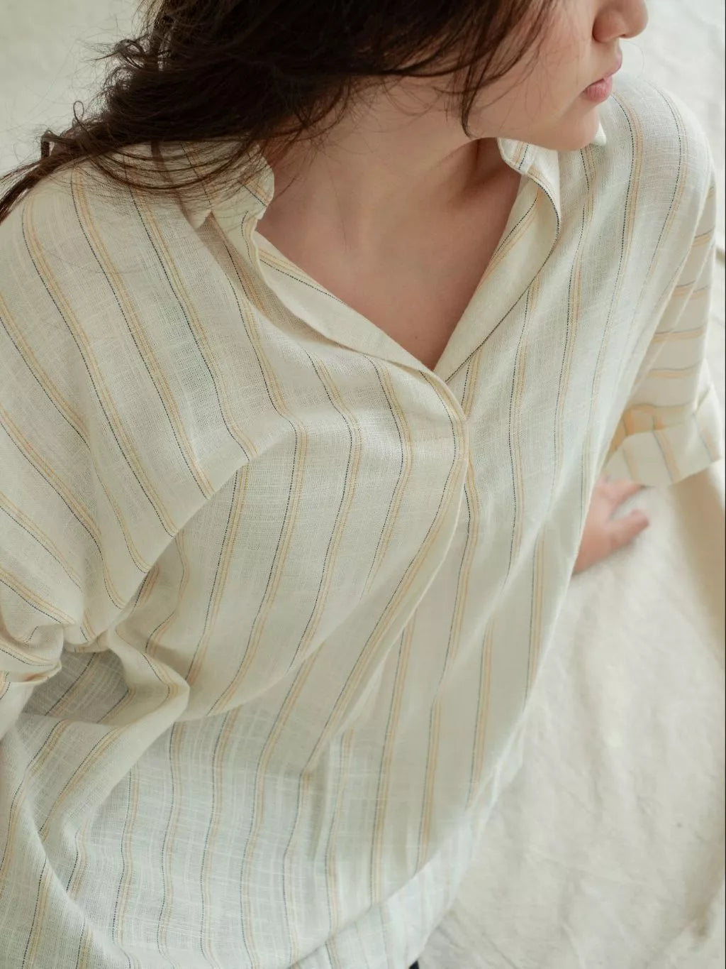 Ora Blouse - Salur Putih - Labuan Linen Wear