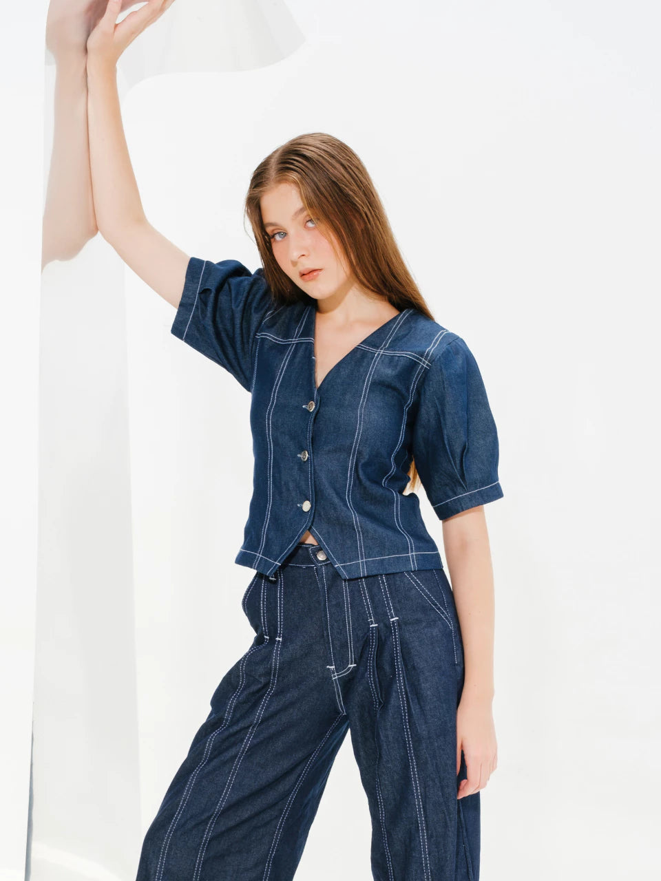 Nixie Button Puffy Denim Top - The Auctus