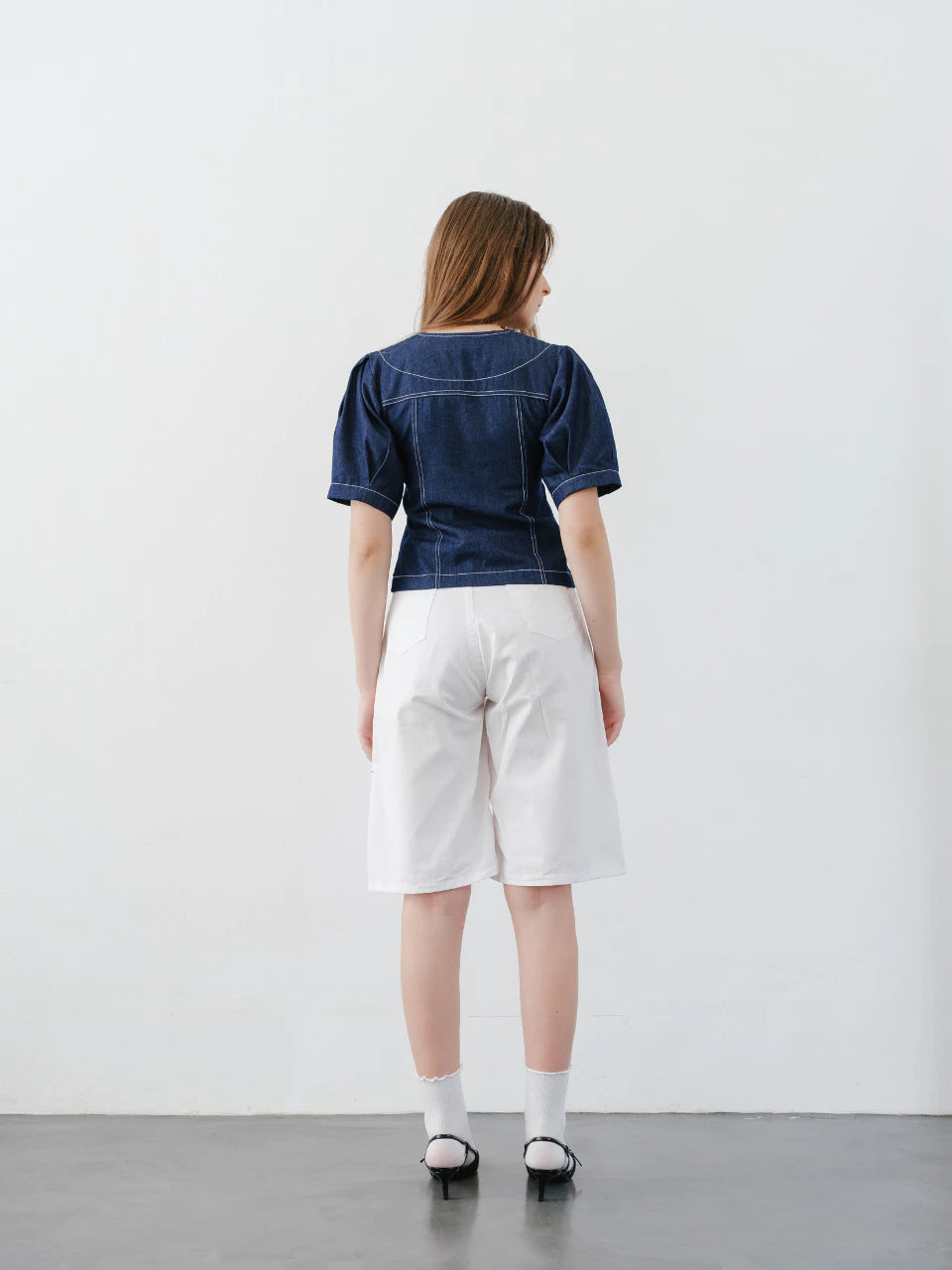 Nixie Button Puffy Denim Top - The Auctus