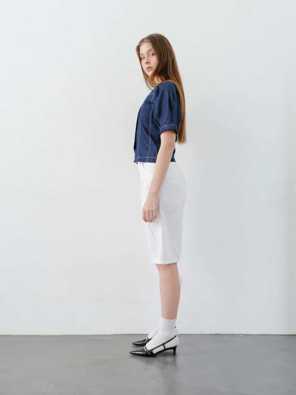 Nixie Button Puffy Denim Top - The Auctus