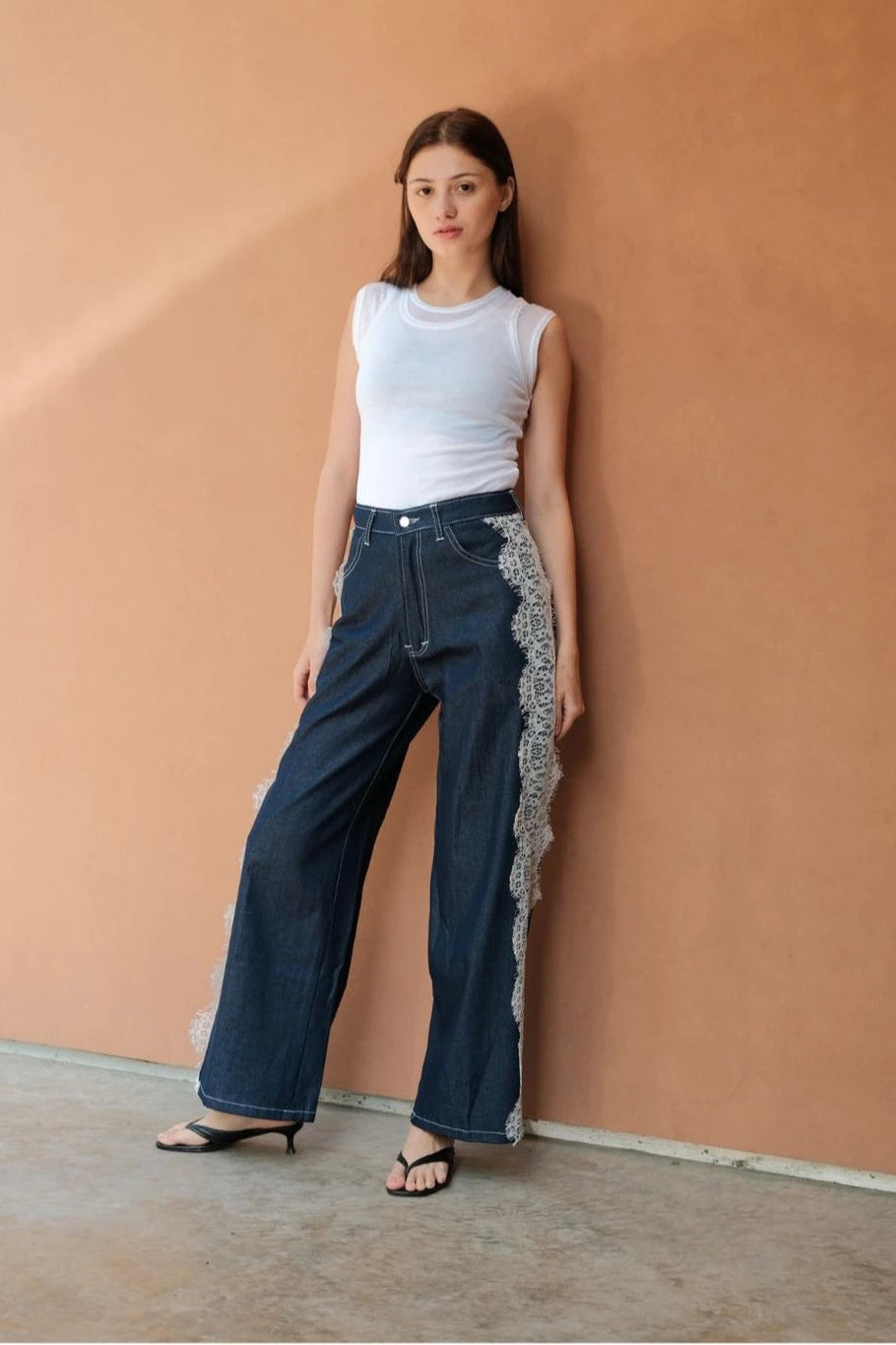 Kate Lace Denim Pants Indigo Blue - The Auctus