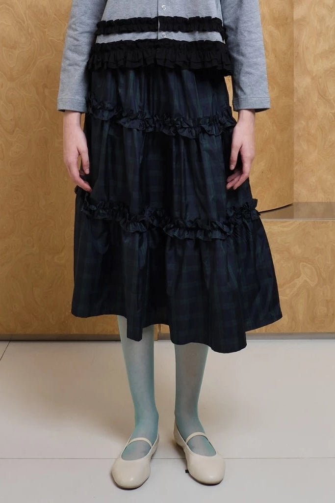 Nylon Tiered Frill Skirt Dark Green - Argyle & Oxford