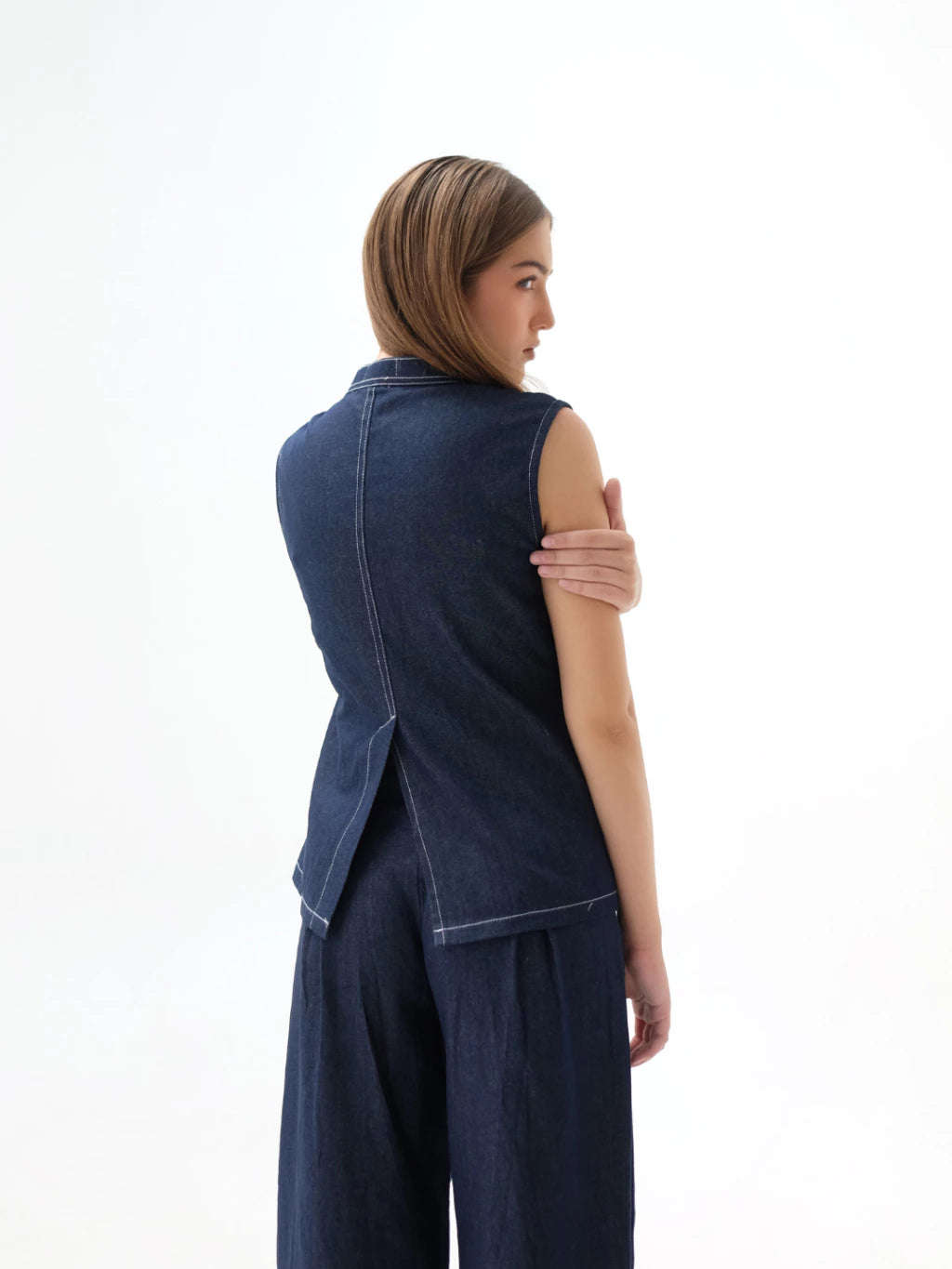 Olive Denim Zipper Top Dark Blue - The Auctus